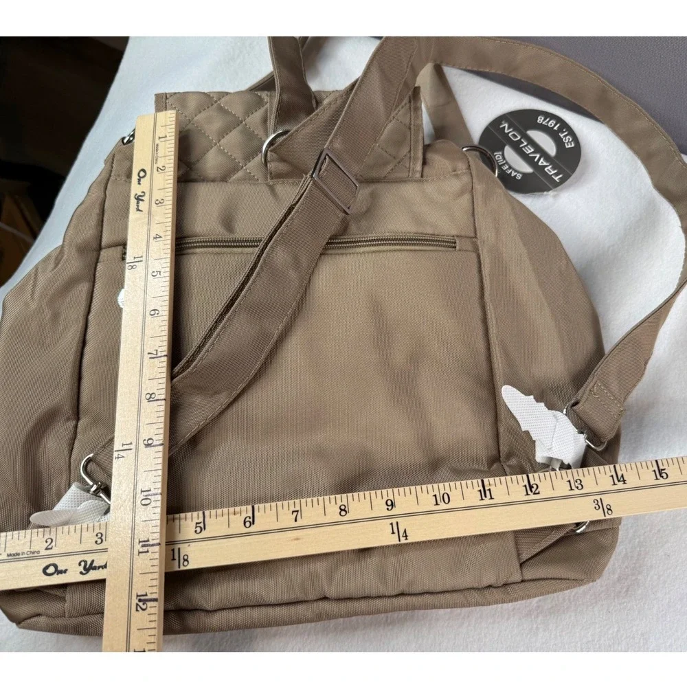 Travelon Anti-Theft Daypack Backpack Womens M Tan Quilted RFID Travel Bag NEW